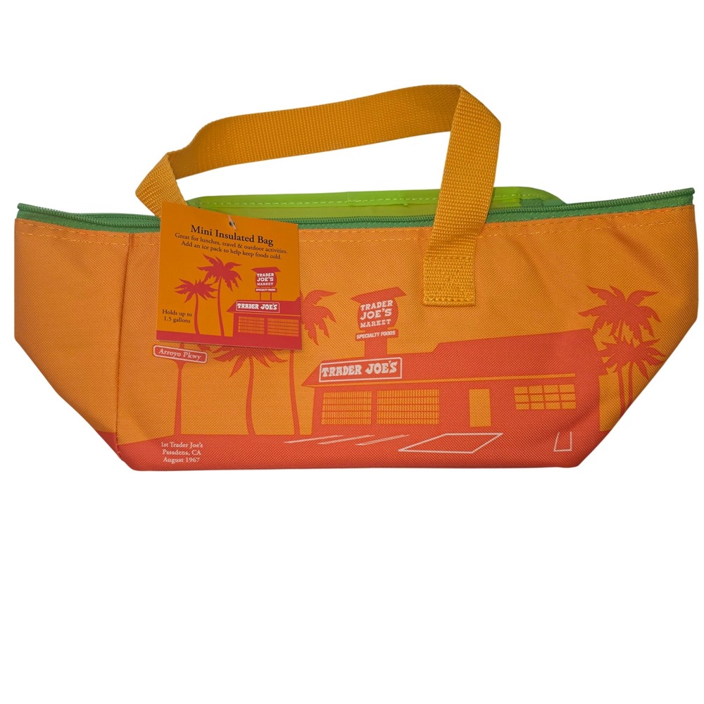 NWT Trader Joes Mini Insulated Bag Orange Red Sunset  Lunch Tote 1.5 Gallon